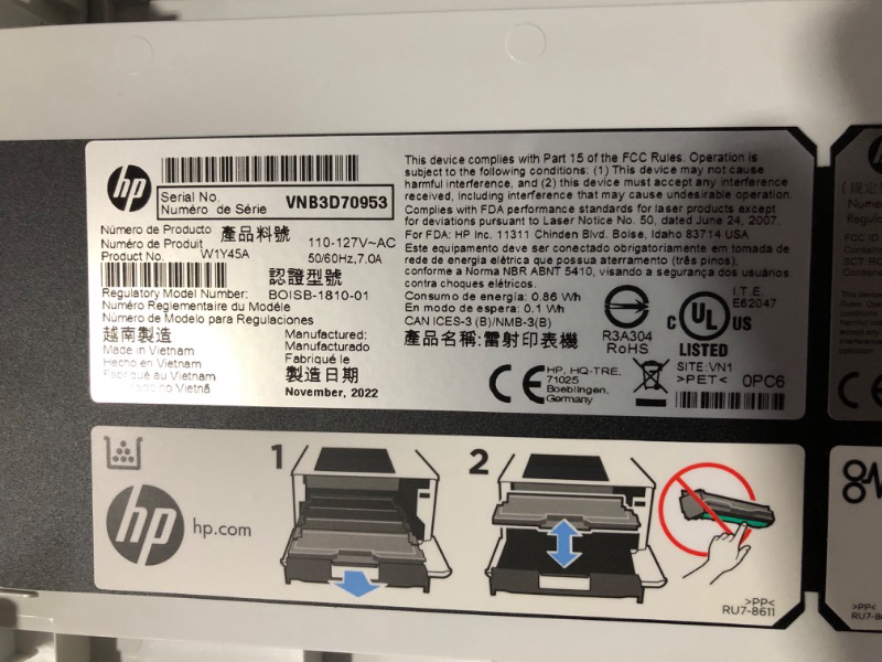 Photo 11 of ***DAMAGED - MISSING PARTS - SEE NOTES*** HP Color LaserJet Pro M454dw Printer (W1Y45A) ,White