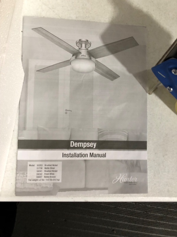 Photo 5 of **See Notes**
Hunter Fan Company Dempsey Indoor Low Profile Ceiling Fan with LED Light and Remote Control, 52"