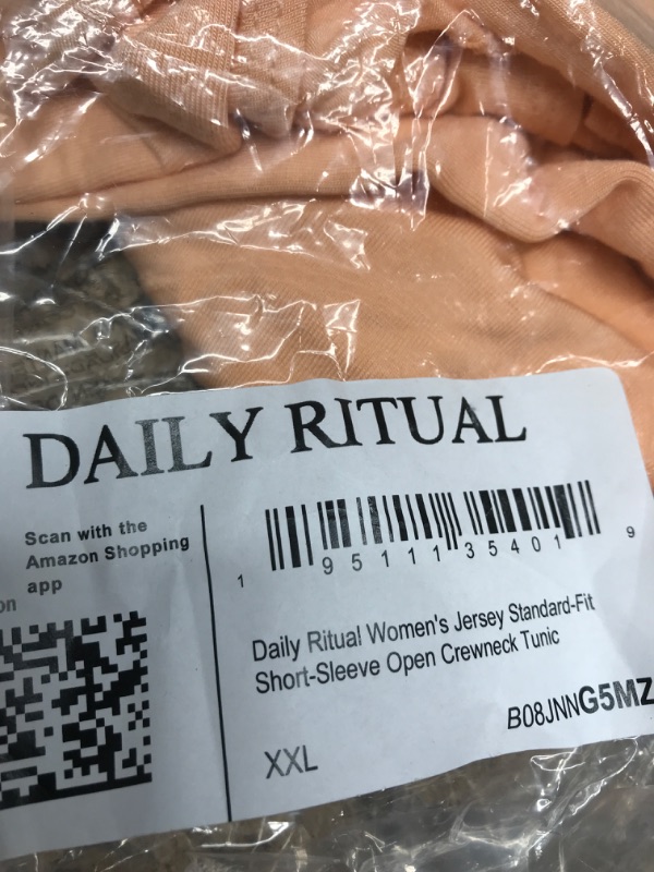 Photo 2 of Daily Ritual Women's Jersey Standard-Fit Short-Sleeve Open Crewneck Tunic Rayon Blend Pastel Peach XX-Large