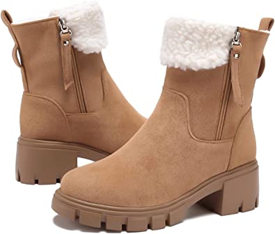 Photo 1 of GOUPSKY Winter Snow Boots for Women Warm Suede Chunky Block Heel Lace Up Faux Fur Outdoor Mid-Calf Ankle Booties
size 8