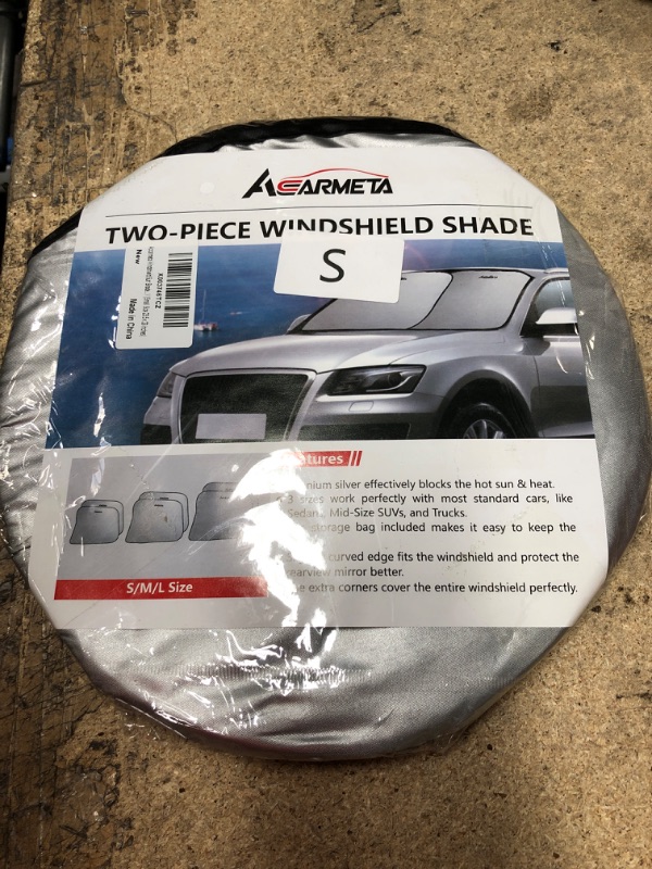 Photo 2 of Car Sun Shade for Windshield,2 Piece Front Window Car Sun Shade,Foldable Windshield Sun Shade for Most SUV and Trucks,Automotive Interior Sun Protection Keep Your Vehicle Cool and Blocks Max UV Rays Small