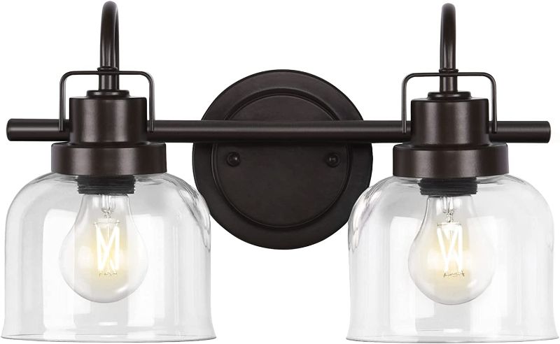 Photo 1 of *READ NOTES*2 Lights Bathroom Vanity Light, Bronze Modern Wall Light Fixtures Over Mirror, Industrial Wall Sconce with Clear Glass Shade, Farmhouse Wall Sconce for Bedroom, Living Room, Hallway(Exclude Bulb)
