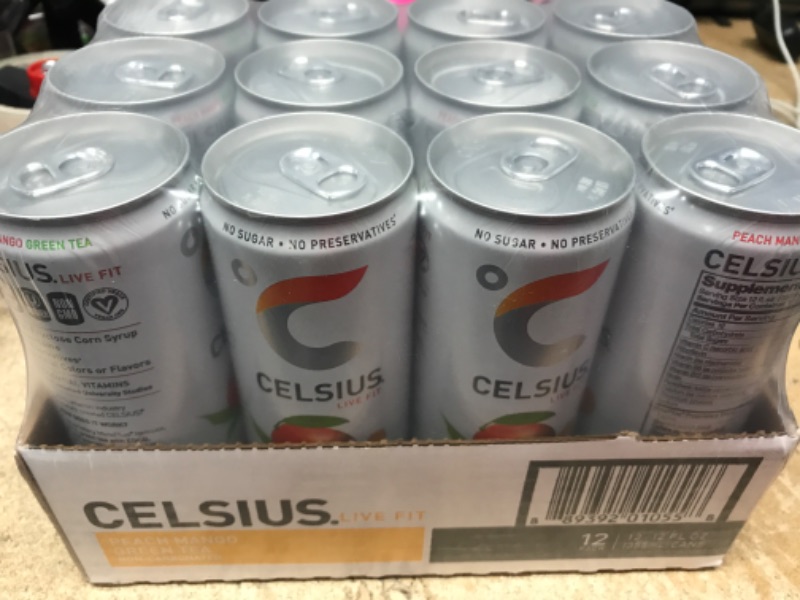 Photo 3 of *** EXP 04/2024 *** CELSIUS Peach Mango Green Tea, Functional Essential Energy Drink 12 Fl Oz (Pack of 12) Peach Mango Green Tea 12 Fl Oz (Pack of 12)