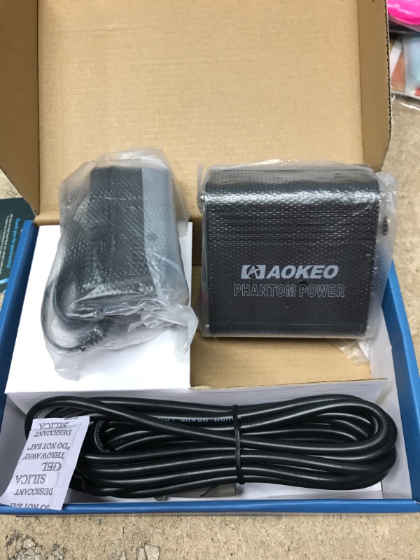 Photo 2 of Aokeo 1-Channel 48V Phantom Power Supply with Adapter, Bonus+XLR 3 Pin Microphone Cable for Any Condenser Microphone Music Recording Equipment