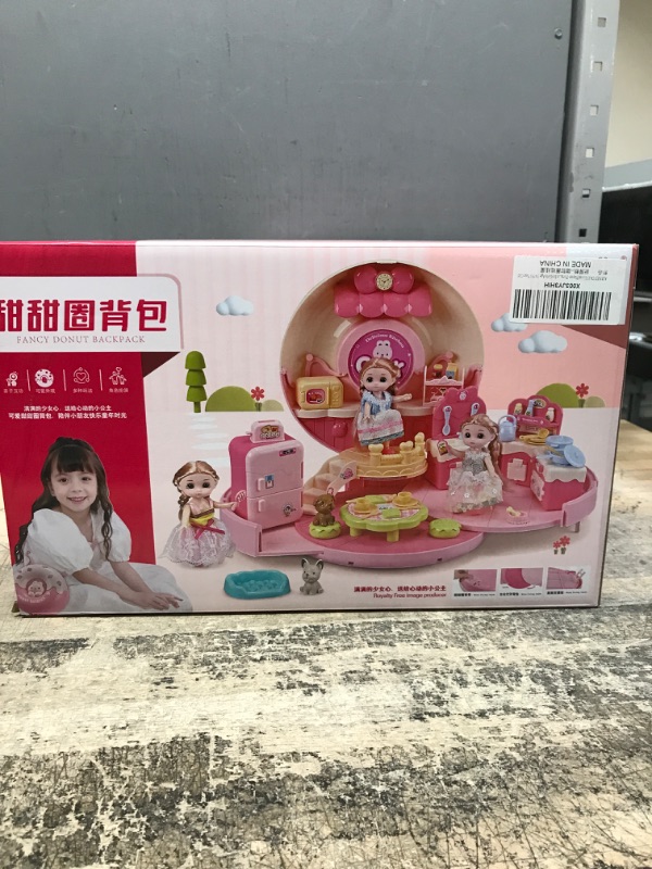 Photo 2 of AIRNEY Doll House Playset-Portable Dollhouse Case with 2 Girl Dolls Figures, Pet Dog, Doll House Furniture Toys and Accessories, Girls Pretend Play DIY Toy House Gifts for Girls Age 3 4 5 6 Year Old