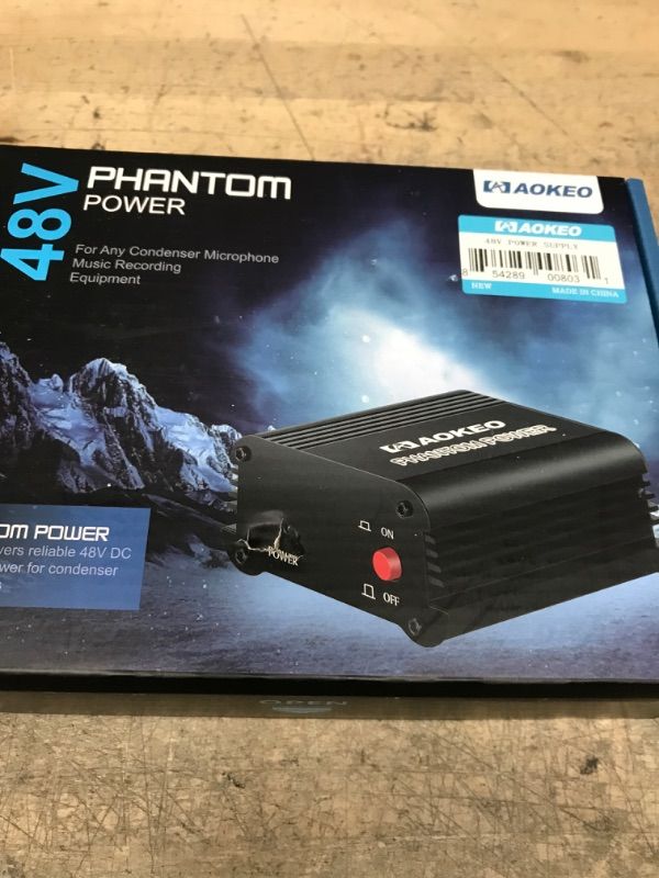 Photo 2 of Aokeo 1-Channel 48V Phantom Power Supply with Adapter, Bonus+XLR 3 Pin Microphone Cable for Any Condenser Microphone Music Recording Equipment