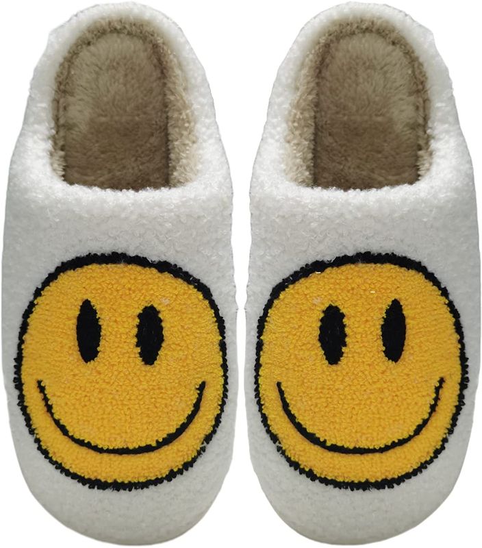 Photo 1 of JINLONYU Smiley Face Happy Lightning Bolt Evil Eyes Slippers Cozy Warm Plush Slip-On House Shoes for Women Men
