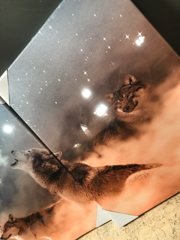 Photo 1 of ***BRAND NEW***
 Artmyharbor 3 Piece Wolf Wall Art Animal Canvas Painting Wolf Howling to the Moon Landscape Picture Print Wildlife Artwork Home Office Living Room Bedroom Wall Decor Framed Ready to Hang,Blue,12x16inchx3pcs