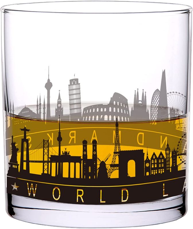 Photo 1 of 2 Gnollko World Landmarks Crystal Bourbon Whiskey Glasses,Old Fashioned Scotch Glasses,Heavy Base for Stability, Lead-Free,Birthday Gifts for Dad Men Whiskey Lovers