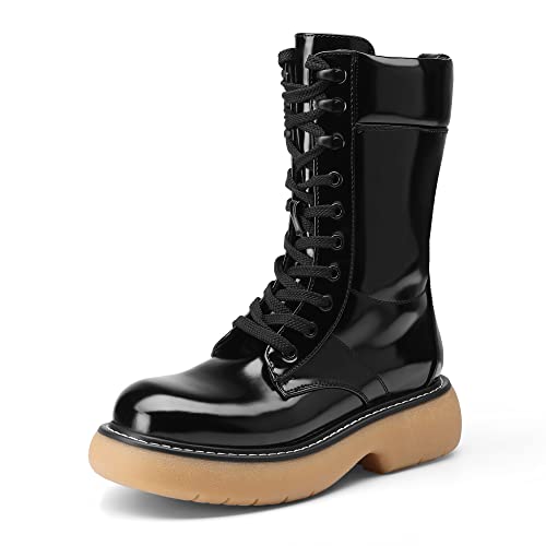 Photo 1 of DREAM PAIRS Women's SDMB2210W Lug Sole Combat Boots Chunky Platform Lace up Mid Calf Combat Boots Rebellious,Black,Size 7.5