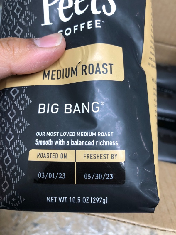 Photo 2 of (ROSTED ON 3/01/23// FRESH BY 05/30/23) Peet's Coffee Big Bang, Medium Roast Whole Bean Coffee, 10.5 oz Big Bang 10.5 Ounce (Pack of 6)