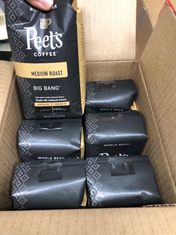 Photo 3 of (ROSTED ON 3/01/23// FRESH BY 05/30/23) Peet's Coffee Big Bang, Medium Roast Whole Bean Coffee, 10.5 oz Big Bang 10.5 Ounce (Pack of 6)