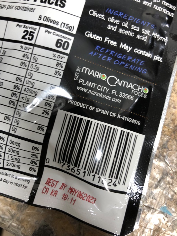 Photo 2 of (BEST BY MAY 6,2023) Mario Camacho Foods Pitted Snack Olives, Kalamata with a Hint of Thyme, 1.05 Ounce