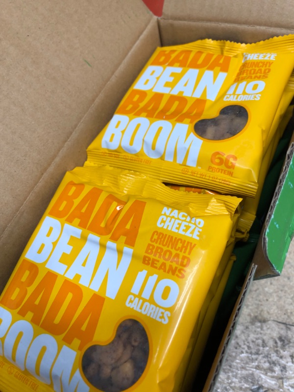 Photo 3 of *EXPITRED 02/23/2023* Bada Bean Bada Boom - Plant-Based Protein, Gluten Free, Vegan, Crunchy Roasted Broad (Fava) Bean Snacks, 100 Calories per Serving, Game Day Box, 1 oz, 24 Pack