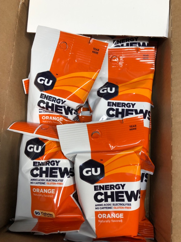 Photo 2 of *BEST BY 04/19/2023* GU Energy Chews, Orange Energy Gummies with Electrolytes, 12 Bags (24 Servings Total)
