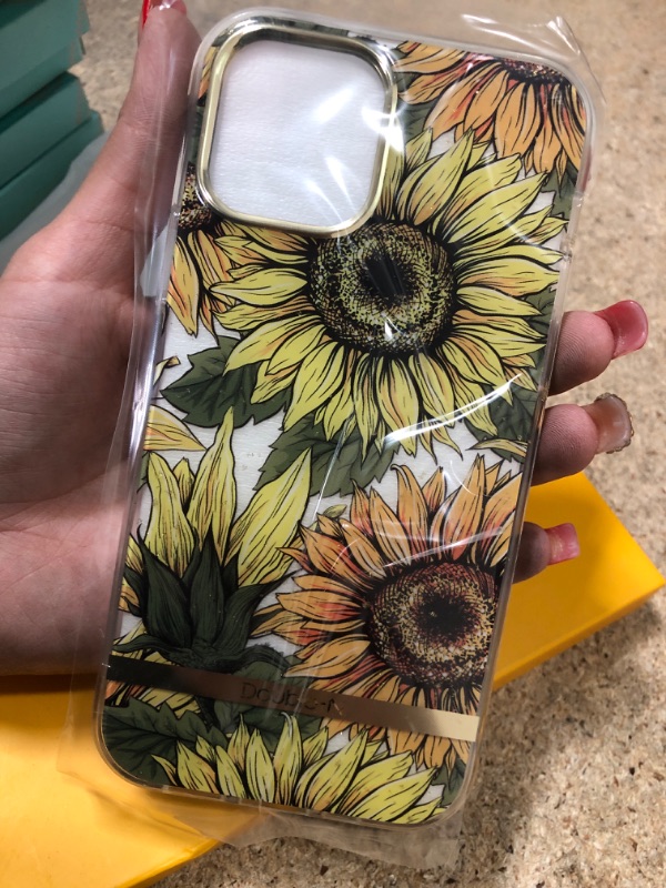 Photo 2 of (pack of 2 Double-N for iPhone 12 and iPhone 12 Pro Case with Screen Protector, Clear Floral Slim Full Body Protective Shockproof Soft Bumper Hard Back Cover for iPhone 12, Sunflower