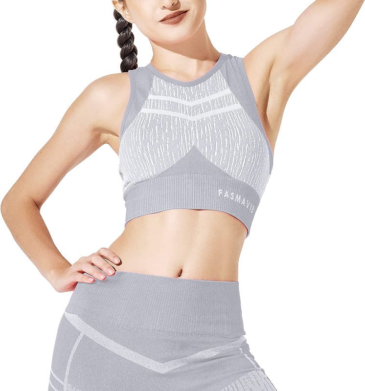 Photo 1 of FASMAVIE Women's Sports Seamless Supportive Racerback Bra by Soft, Stretchy, Airy Polyamide for Gyms, Workout, Yoga size M