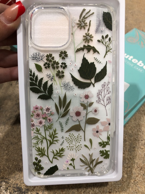 Photo 1 of (pack of 3) Cutebe [4 in 1 Phone Case for iPhone 13 Case/iPhone 14 Case 6.1 Inch, Cute Crystal Cover with Screen Protector + Camera Lens Protector+Rotatable Ring Stand Holder for Women iPhone 13/14 Case 6.1 Inch iP14-Green Plants