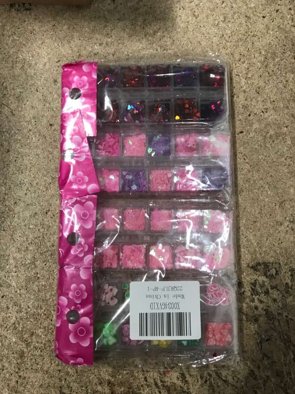 Photo 2 of 48 Grids Valentine's Day Glitters Sequins for Nail Art, Heart Soft Pottery Decals, Holographic Nail Art Flakes, Laser Colorful&Sparkly Confetti, for DIY Manicure,Face Body Eye Makeup Decorations