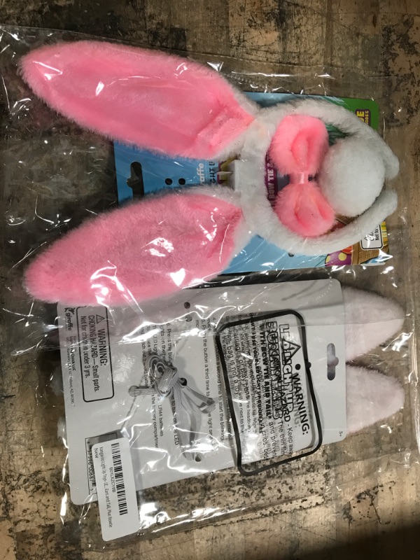 Photo 2 of Kangaroo - Plush LED Furry Easter Bunny Costume Set, Ears, Tail, and Bowtie Cosplay Accessories for Christmas Halloween, and All Party Favor, Pink (BUNDLE OF TWO)