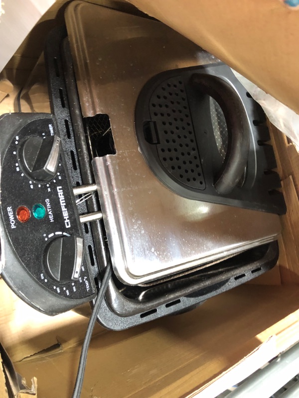 Photo 2 of **PARTS ONLY NOT FUNCTIONAL!! Chefman 4.5 Liter Deep Fryer w/Basket Strainer, XL Jumbo Size, Adjustable Temperature & Timer, Perfect for Fried Chicken, Shrimp, French Fries, Chips & More, Removable Oil-Container, Stainless Steel