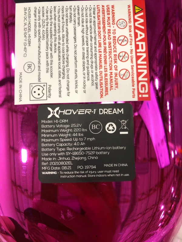 Photo 4 of ***Powers On***Hover-1 Dream Electric Hoverboard | 7MPH Top Speed, 6 Mile Range, Long Lasting Lithium-Ion Battery, 5HR Full Charge, Rider Modes: Beginner to Expert Hoverboard Pink