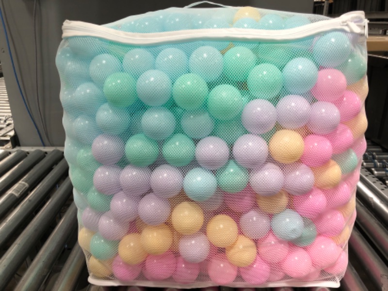 Photo 2 of Amazon Basics BPA Free Crush-Proof Plastic Ball Pit Balls with Storage Bag, Toddlers Kids 12+ Months, 6 Pastel Colors - Pack of 1000 6 Pastel Colors 1,000 Balls