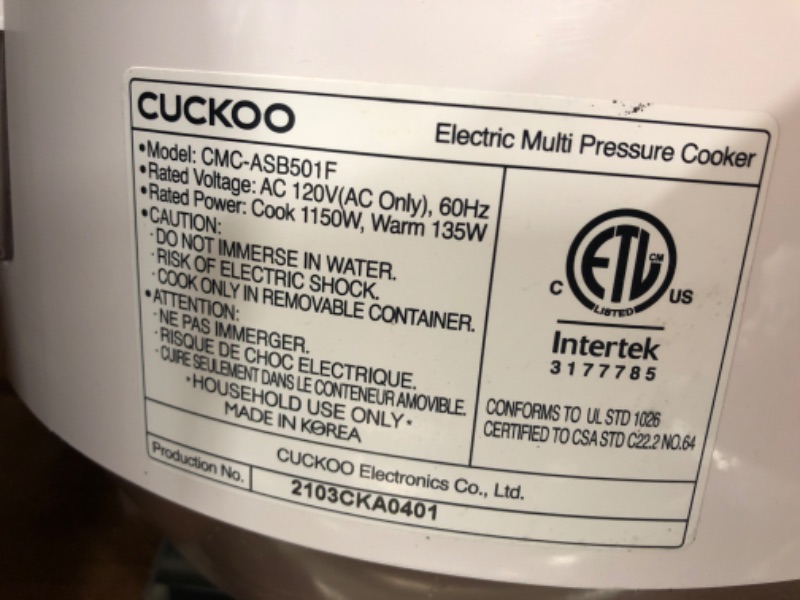 Photo 5 of Cuckoo Multi Pressure Cooker, CMC-ASB501F, A50 Premium Series 8 in 1 (Pressure, Slow, Rice Cooker, Browning Fry, Steamer, Warmer, Yogurt, Soup Maker)18+ Smart Options, Stainless Steel, 5QT, GOLD/WHITE