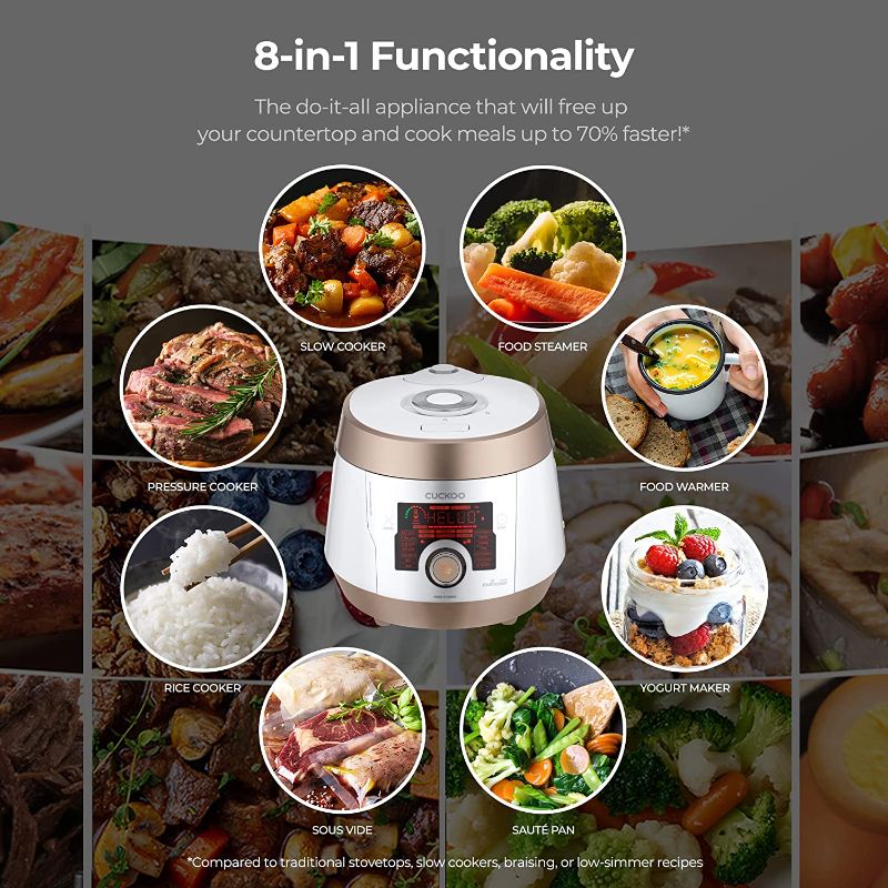 Photo 8 of Cuckoo Multi Pressure Cooker, CMC-ASB501F, A50 Premium Series 8 in 1 (Pressure, Slow, Rice Cooker, Browning Fry, Steamer, Warmer, Yogurt, Soup Maker)18+ Smart Options, Stainless Steel, 5QT, GOLD/WHITE