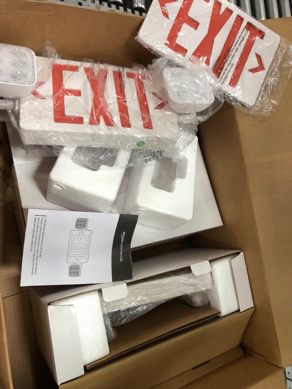 Photo 6 of LFI Lights | Combo Red Exit Sign with Emergency Lights | White Housing | All LED | Two Adjustable Square Heads | Hardwired with Battery Backup | UL Listed | (2 Pack) |