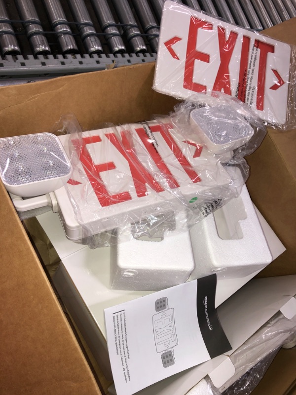 Photo 4 of LFI Lights | Combo Red Exit Sign with Emergency Lights | White Housing | All LED | Two Adjustable Square Heads | Hardwired with Battery Backup | UL Listed | (2 Pack) |