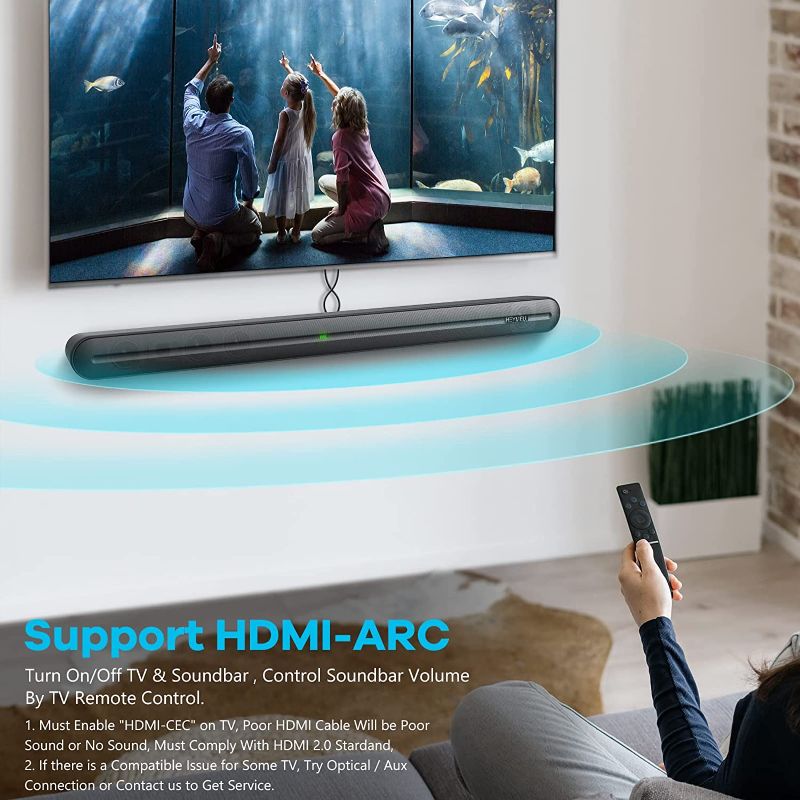 Photo 4 of Heymell 150W 2.0ch Soundbar for TV, 3D Surround Sound Bars for TV, 6X Speakers Bluetooth Soundbar Built in Subwoofer, Clear Sound No Noise TV Speakers Sound Bar HDMI ARC Optical AUX Voyage201