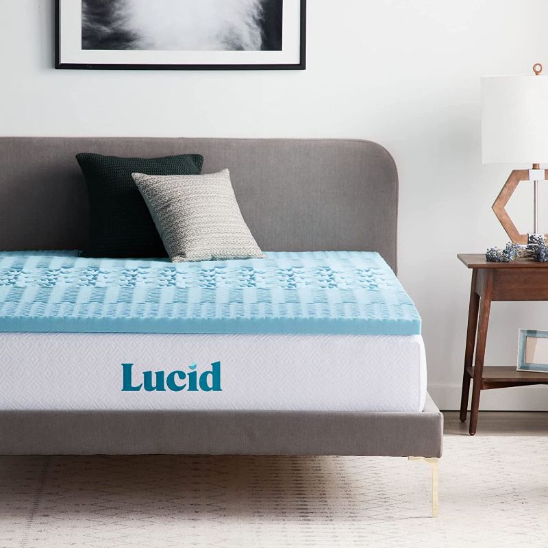 Photo 2 of Lucid 2 Inch Mattress Topper King - Memory Foam Mattress Topper King - 5 Zone Gel Infusion - CertiPur Certified Foam
