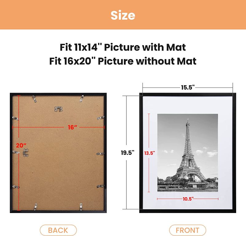 Photo 1 of ,Display Pictures 11x14 with Mat or 16x20 Without Mat,Wall Gallery Poster Frames,Black
