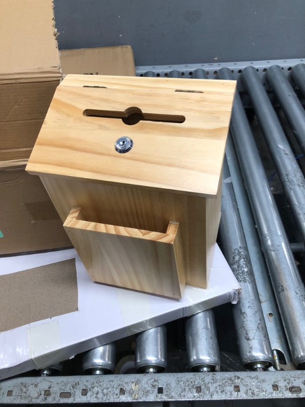 Photo 1 of ZENFUN Wooden Suggestion Box with 50 Free Suggestion Cards, Natural Pinewood Ballot Comment Box Donation Box with Locking Hinged Lid for Countertop or Wall Mounted, 8.7'' x 5.8" x 9.8"
