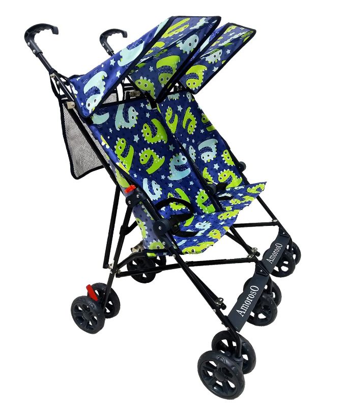 Photo 1 of AmorosO Twin Lightweight Umbrella Stroller | Easy to Clean Baby Stroller with Four Wheels | Foldable & Travel-Ready Compact Stroller | Sunlight and Light Rain Protection | Blue
