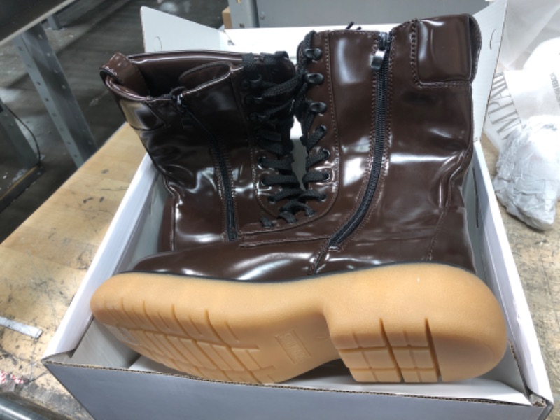 Photo 2 of DREAM PAIRS Women's Platform Combat Boots, Chunky Lug Sole Lace Up Leather Boots, Mid Calf Boots 7 Brown