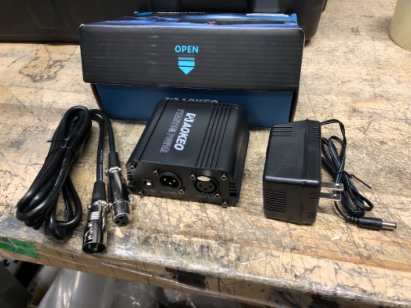 Photo 2 of Aokeo 1-Channel 48V Phantom Power Supply with Adapter, Bonus+XLR 3 Pin Microphone Cable for Any Condenser Microphone Music Recording Equipment