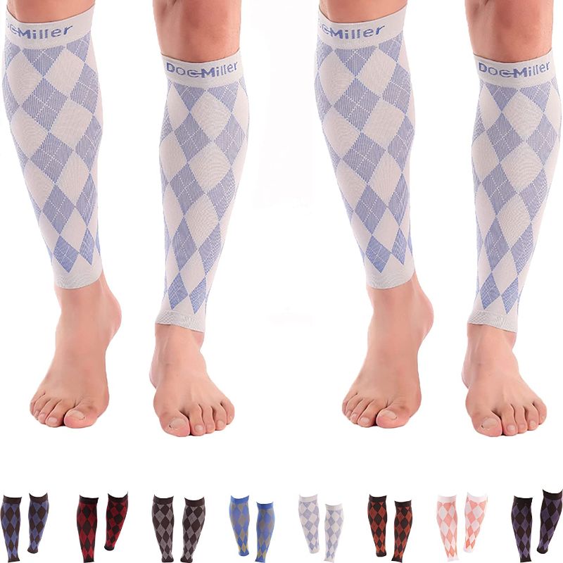 Photo 1 of Doc Miller Premium Calf Compression Sleeve 2 Pair 20-30mmHg Support Circulation Recovery Shin Splints Varicose Veins Argyle- size xlarge 