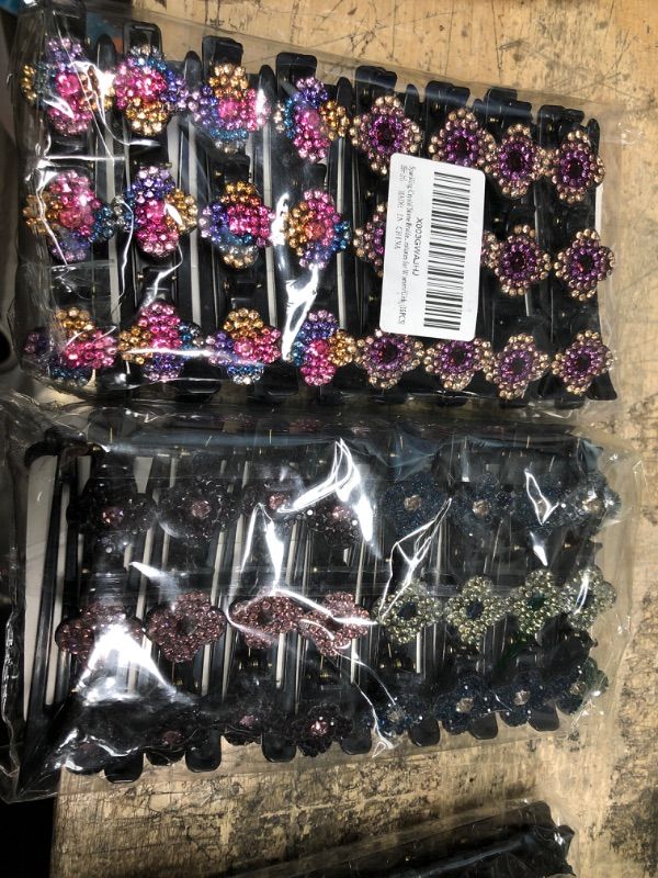 Photo 2 of 2pk- 16PCS Sparkling Crystal Stone Braided Hair Clips?Satin Fabric Hair Bands with 3 Small Clips?Rhinestone Hair Clips Hairpin Duckbill Clip for Women and Girls