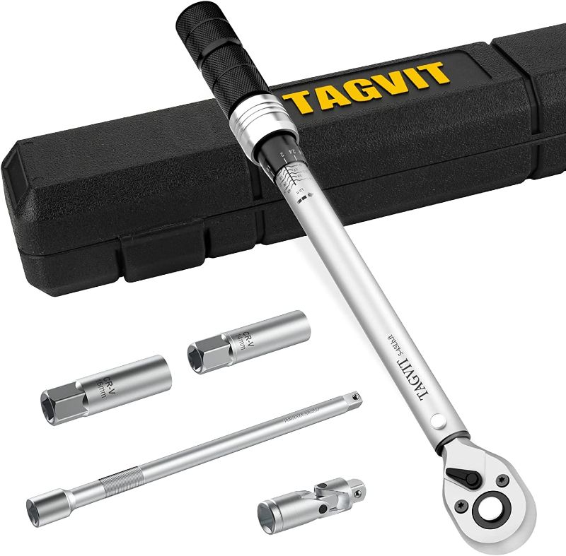 Photo 1 of **FOR PARTS ONLY/MAIN TOOL BROKEN**  TAGVIT 3/8 Inch Drive Click Torque Wrench Set, (5-45 ft.-lb./6.8-61.2Nm) Dual Direction Adjustable Torque Wrench with Spark Plug Socket, Extension Bar and Universal Joint for Bicycle Motorcycle Car