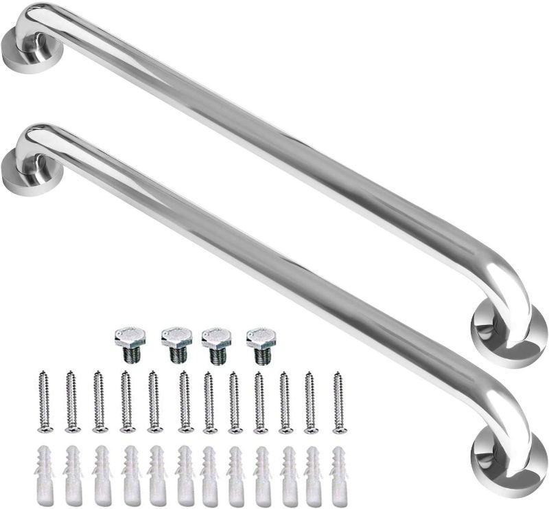 Photo 1 of 2 Pack 24 Inch Shower Grab Bar, ZUEXT Chrome Stainless Steel Bathroom Grab Bar Handle, Bathroom Shower Balance Bar, Safety Hand Rail Support, Handicap Elderly Senior Assist Bath Handle(1.25" Diameter)
