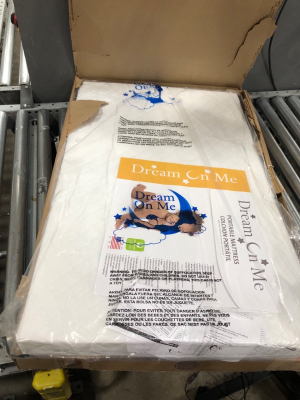 Photo 2 of Dream On Me Holly 3” Fiber Portable, Greenguard Gold Certified, Waterproof Vinyl Cover, Lightweight Mini Crib Mattress, White