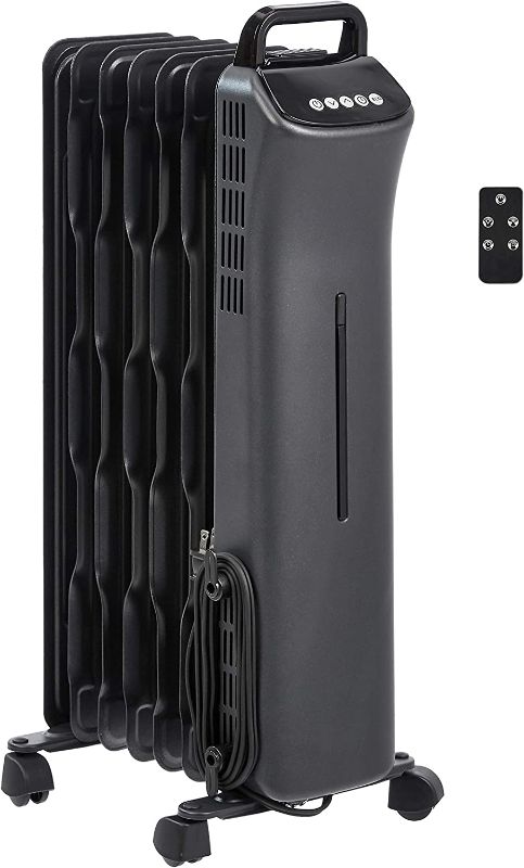 Photo 1 of **MINOR DENT**Amazon Basics Portable Digital Radiator Heater with 7 Wavy Fins and Remote Control, Black, 1500W
