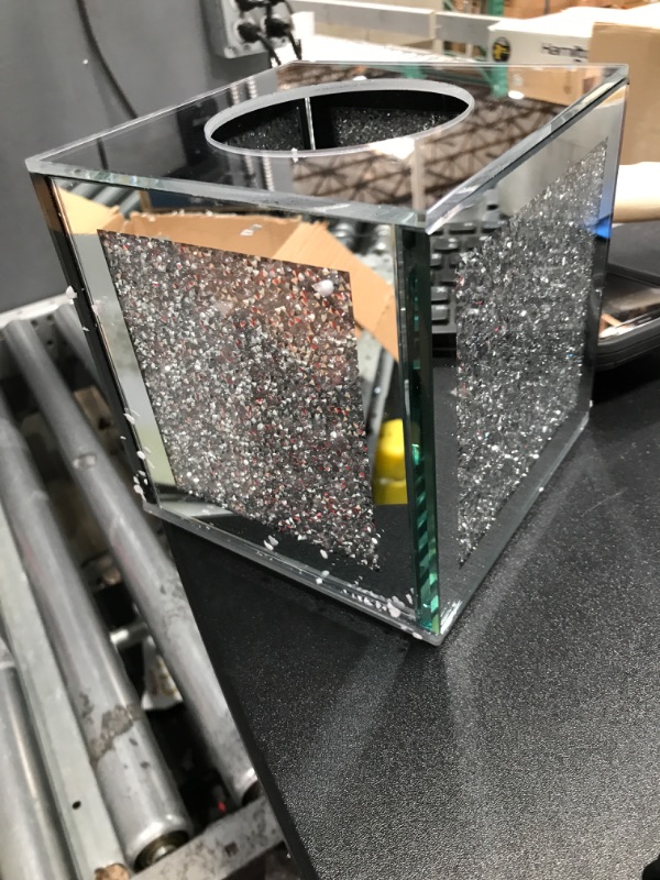 Photo 1 of Sumnacon Crystal Square Tissue Box Cover - Sparkly Glass Cube Tissue Box Holder, Decorative Facial Tissue Holder for Bathroom Vanity Dresser Night Stand Table Countertop Office Home Decor, Silver