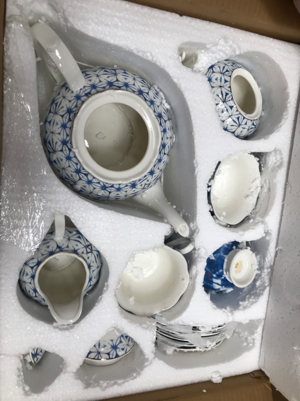 Photo 2 of fanquare 21-Piece Vintage Porcelain Tea Sets of 6, Blue Cup Set with Spoon, Tea Party Set for Adults