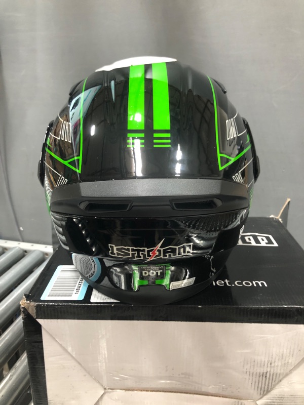 Photo 4 of 1Storm Motorcycle Modular Full Face Helmet Flip up Dual Visor Sun Shield: HB89 Arrow Green Arrow Green Large