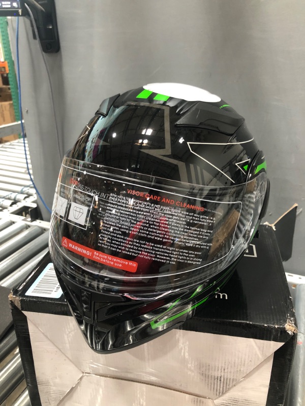 Photo 2 of 1Storm Motorcycle Modular Full Face Helmet Flip up Dual Visor Sun Shield: HB89 Arrow Green Arrow Green Large