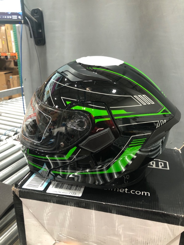 Photo 3 of 1Storm Motorcycle Modular Full Face Helmet Flip up Dual Visor Sun Shield: HB89 Arrow Green Arrow Green Large