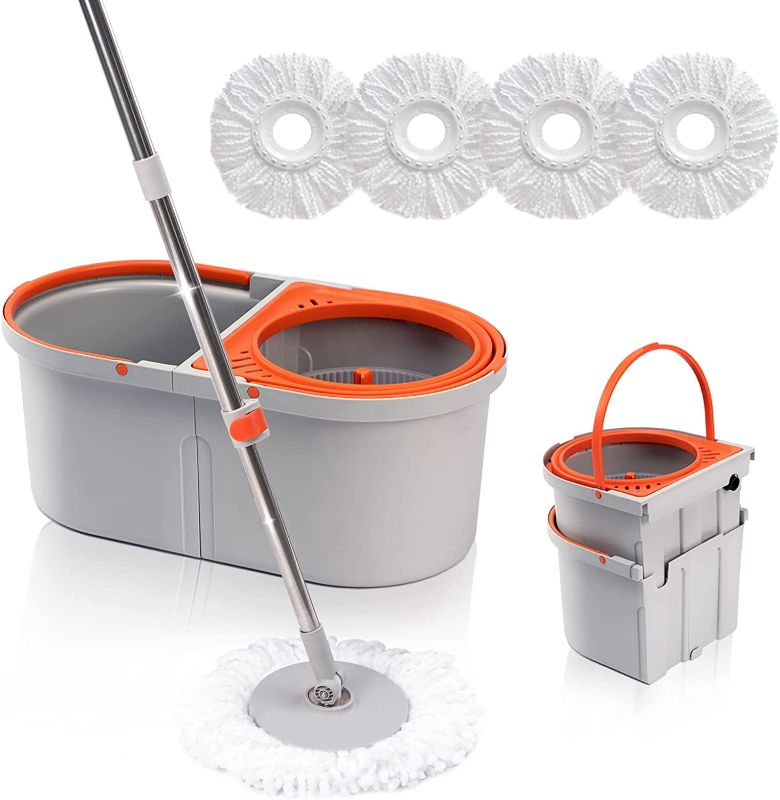 Photo 1 of Worthland Spin Mop for Floor Cleaning with 4 Reusable Microfiber Mop Heads, 2 in 1 Mop and Bucket with Wringer Set, Wet Dust Mop for Hardwood, Laminate, Tile